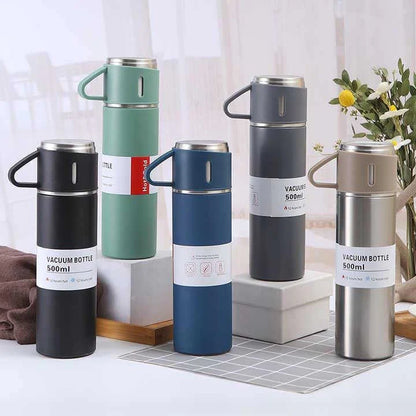 STAINLESS STEEL VACUUM FLASK SET WITH 3 CUP