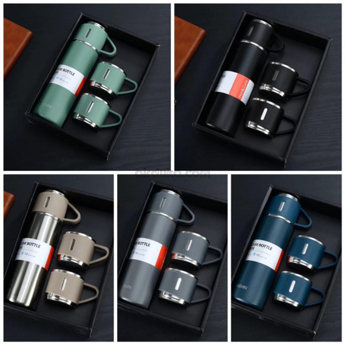 STAINLESS STEEL VACUUM FLASK SET WITH 3 CUP