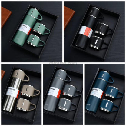 STAINLESS STEEL VACUUM FLASK SET WITH 3 CUP