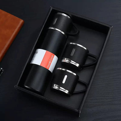 STAINLESS STEEL VACUUM FLASK SET WITH 3 CUP